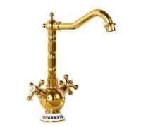 TYMYW Rubinetto Cucina Retro con Due Maniglie Miscelatore Lavello Alto Rubinetto da Cucina Girevole 360° in Ottone,Oro