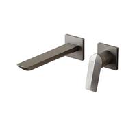 TYMYW Rubinetto Lavabo Incasso Doppio Foro Rubinetto Lavello Bagno da Muro Maniglia Singola Ottone,Grigio Spazzolato