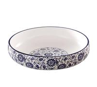 TYMYYS Insalatiera Per Pasta In Ceramica Ciotola Da Portata Grande, Piatto Fondo Grande Profondo-bianco e blu-30x30x8cm, 3000ml