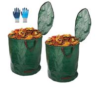 TYNJKJDM 2 x Sacchi Giardinaggio,500 Litri Sacchi da Giardinaggio Professionali,Sacchi da Giardinaggio con Coperchio Riutilizzabile per Foglie Rifiuti Detriti(with Cover,67x84cm)