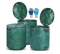 TYNJKJDM Set di 3 Sacchi Giardinaggio 300L - con Maniglie e Coperchio - Antistrappo,Sacchi Erba Giardino Riutilizzabile e Pieghevole - Tessuto Industriale(with Cover,80x100cm)