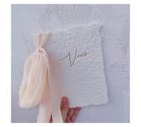 TYNXK 1 Biglietto di Auguri for voti Nuziali, Libro dei giuramenti con Nastri in Chiffon e Penna Rosa, Sposa Sposo, Amore Romantico(Light Yellow)