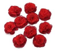 TYNXK Mini Fiore in Tessuto Chiffon colorato da 4 cm for invito di Nozze Artificiale for Decorazione di Abiti da Cucito(Red,10Pcs)