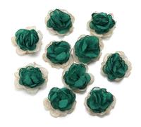 TYNXK Mini Fiore in Tessuto Chiffon colorato da 4 cm for invito di Nozze Artificiale for Decorazione di Abiti da Cucito(Deep Green,10Pcs)