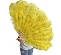 TYNXK Ventaglio con Piume 130CM 100CM White Big Ostrich Feather Fan Fluffy 13 Bone Handheld Carnival Dance Stage Performance Plumes(Yellow,Small Fan 1PCS)
