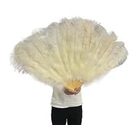 TYNXK Ventaglio con Piume 130CM 100CM White Big Ostrich Feather Fan Fluffy 13 Bone Handheld Carnival Dance Stage Performance Plumes(Beige,Big Fan 1PCS)