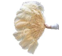 TYNXK Ventaglio con Piume 130CM 100CM White Big Ostrich Feather Fan Fluffy 13 Bone Handheld Carnival Dance Stage Performance Plumes(Deep Beige,Big Fan 1PCS)
