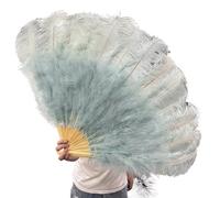 TYNXK Ventaglio con Piume 130CM 100CM White Big Ostrich Feather Fan Fluffy 13 Bone Handheld Carnival Dance Stage Performance Plumes(Light Blue,Small Fan 2PCS)