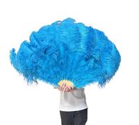 TYNXK Ventaglio con Piume 130CM 100CM White Big Ostrich Feather Fan Fluffy 13 Bone Handheld Carnival Dance Stage Performance Plumes(Lake Blue,Small Fan 1PCS)
