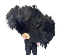 TYNXK Ventaglio con Piume 130CM 100CM White Big Ostrich Feather Fan Fluffy 13 Bone Handheld Carnival Dance Stage Performance Plumes(Black,Big Fan 2PCS)