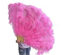 TYNXK Ventaglio con Piume 130CM 100CM White Big Ostrich Feather Fan Fluffy 13 Bone Handheld Carnival Dance Stage Performance Plumes(Dark Pink,Small Fan 2PCS)