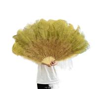TYNXK Ventaglio con Piume 130CM 100CM White Big Ostrich Feather Fan Fluffy 13 Bone Handheld Carnival Dance Stage Performance Plumes(Olive Green,Small Fan 1PCS)