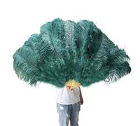 TYNXK Ventaglio con Piume 130CM 100CM White Big Ostrich Feather Fan Fluffy 13 Bone Handheld Carnival Dance Stage Performance Plumes(Dark Green,Big Fan 1PCS)