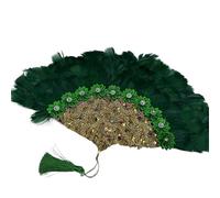 TYNXK Ventaglio con Piume 1pcs Goose Feather Hand Fan Handmade Fans for Wedding Decoration with Flowes And Sequins(Color-01)