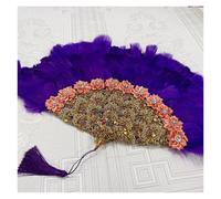 TYNXK Ventaglio con Piume 1pcs Goose Feather Hand Fan Handmade Fans for Wedding Decoration with Flowes And Sequins(Color-08)