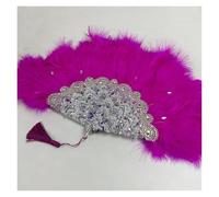 TYNXK Ventaglio con Piume 1pcs Green Turkey Feather Hand Fan Handmade Fans for Wedding Decoration with Stones And Sequins(Color-06)