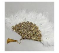 TYNXK Ventaglio con Piume 1pcs Green Turkey Feather Hand Fan Handmade Fans for Wedding Decoration with Stones And Sequins(Color-11)