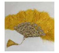TYNXK Ventaglio con Piume 1pcs Green Turkey Feather Hand Fan Handmade Fans for Wedding Decoration with Stones And Sequins(Color-08)