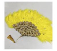 TYNXK Ventaglio con Piume 1pcs Green Turkey Feather Hand Fan Handmade Fans for Wedding Decoration with Stones And Sequins(Color-07)