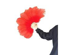 TYNXK Ventaglio con Piume 40cm Ostrich Hair Fan Photography Props Stage Performance Dance Bar Feather Folding Wedding Party Decoration(Red,Right Hand)