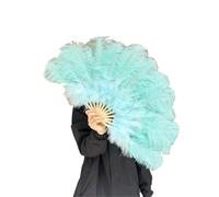 TYNXK Ventaglio con Piume 40cm Ostrich Hair Fan Photography Props Stage Performance Dance Bar Feather Folding Wedding Party Decoration(Light Green,Right Hand)