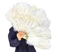 TYNXK Ventaglio con Piume 40cm Ostrich Hair Fan Photography Props Stage Performance Dance Bar Feather Folding Wedding Party Decoration(Beige,Left Hand)