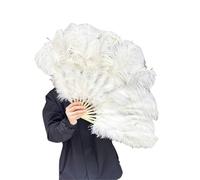 TYNXK Ventaglio con Piume 40cm Ostrich Hair Fan Photography Props Stage Performance Dance Bar Feather Folding Wedding Party Decoration(White,Right Hand)