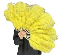 TYNXK Ventaglio con Piume 40cm Ostrich Hair Fan Photography Props Stage Performance Dance Bar Feather Folding Wedding Party Decoration(Yellow,Left Hand)