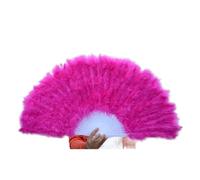 TYNXK Ventaglio con Piume Folded Turkey Feather Hand Fan, Handmade Fans for Dance, Wedding Decoration, White Ladies(Rose Red)