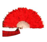 TYNXK Ventaglio con Piume Folded Turkey Feather Hand Fan, Handmade Fans for Dance, Wedding Decoration, White Ladies(Red)