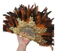 TYNXK Ventaglio con Piume Handmade Feather Hand Fan with Applique Chicken Feathers, Dance Wedding Decoration, 1Pc(Color-09)