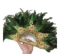 TYNXK Ventaglio con Piume Handmade Feather Hand Fan with Applique Chicken Feathers, Dance Wedding Decoration, 1Pc(Color-12)