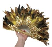 TYNXK Ventaglio con Piume Handmade Feather Hand Fan with Applique Chicken Feathers, Dance Wedding Decoration, 1Pc(Color-08)