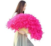 TYNXK Ventaglio con Piume Large Red Feather Fan for Stage Performance, Photography Props, Folding, Wedding Party Decoration, 70x40cm(Rose Pink)