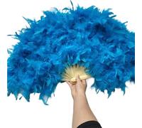 TYNXK Ventaglio con Piume Large Red Feather Fan for Stage Performance, Photography Props, Folding, Wedding Party Decoration, 70x40cm(Lake Blue)