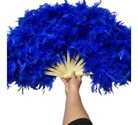 TYNXK Ventaglio con Piume Large Red Feather Fan for Stage Performance, Photography Props, Folding, Wedding Party Decoration, 70x40cm(Blue)