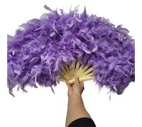 TYNXK Ventaglio con Piume Large Red Feather Fan for Stage Performance, Photography Props, Folding, Wedding Party Decoration, 70x40cm(Light Purple)