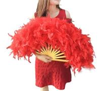 TYNXK Ventaglio con Piume Large Red Feather Fan for Stage Performance, Photography Props, Folding, Wedding Party Decoration, 70x40cm(Red)