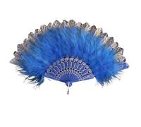 TYNXK Ventaglio con Piume Retro Folding Fan, Feather Lace, Chinese Pattern Craft, Dance Hand FanUltra Light, Weddingengageme(Royal Blue)