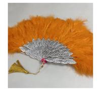 TYNXK Ventaglio con Piume Turkey Black Feather Hand Fan with Stones for Bridal Wedding Handmade Handfan Eventaille Mariage Held Fans(Color-07)