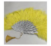 TYNXK Ventaglio con Piume Turkey Black Feather Hand Fan with Stones for Bridal Wedding Handmade Handfan Eventaille Mariage Held Fans(Color-06)