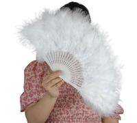 TYNXK Ventaglio con Piume Turkey Feather Fans White Held Plume Fan Hand Halloween Party Stage Dance Props Show(White)