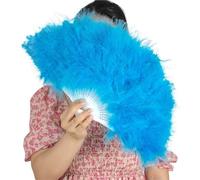 TYNXK Ventaglio con Piume Turkey Feather Fans White Held Plume Fan Hand Halloween Party Stage Dance Props Show(Lake Blue)