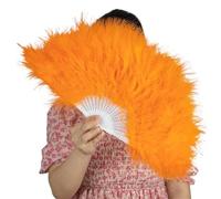 TYNXK Ventaglio con Piume Turkey Feather Fans White Held Plume Fan Hand Halloween Party Stage Dance Props Show(Orange)