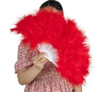 TYNXK Ventaglio con Piume Turkey Feather Fans White Held Plume Fan Hand Halloween Party Stage Dance Props Show(Red)