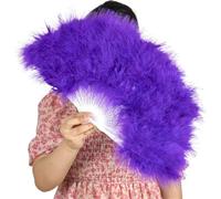TYNXK Ventaglio con Piume Turkey Feather Fans White Held Plume Fan Hand Halloween Party Stage Dance Props Show(Purple)