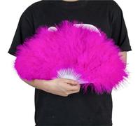 TYNXK Ventaglio con Piume Turkey Feather Fans White Held Plume Fan Hand Halloween Party Stage Dance Props Show(Rose)
