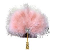 TYNXK Ventaglio con Piume Vintage Feather Hand Fan 1920S Renaissance Costume Dancing Show Wedding Party Decorations for Women Girls(Pink)