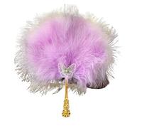 TYNXK Ventaglio con Piume Vintage Feather Hand Fan 1920S Renaissance Costume Dancing Show Wedding Party Decorations for Women Girls(Purple)