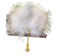 TYNXK Ventaglio con Piume Vintage Feather Hand Fan 1920S Renaissance Costume Dancing Show Wedding Party Decorations for Women Girls(White)